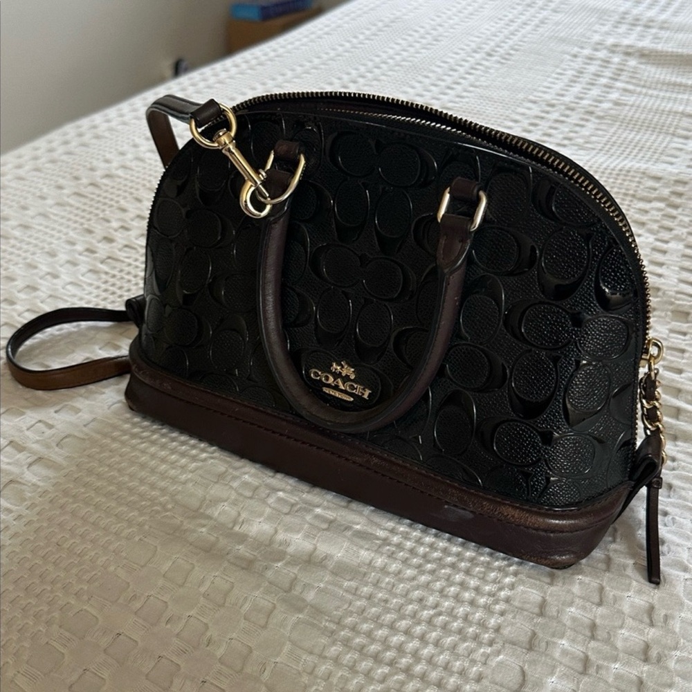 Coach Embossed Black and Brown Shoulder Bag - Picture 2 of 7